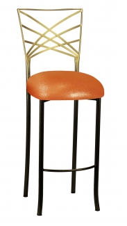 Two Tone Gold Fanfare Barstool with Metallic Orange Stretch Knit Cushion
