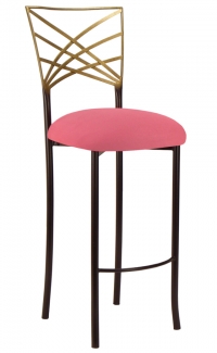 Two Tone Gold Fanfare Barstool with Raspberry Suede Cushion