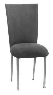 Charcoal Suede Chair Cover and Cushion on Silver Legs