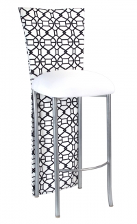 Black and White Kaleidoscope Barstool Jacket with White Suede Cushion on Silver Legs