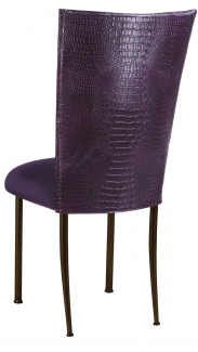 Purple Croc Chair Cover with Eggplant Velvet Cushion on Brown Legs