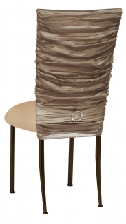 Beige Demure Chair Cover with Beige Stretch Knit Cushion on Brown Legs