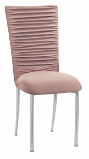 Chloe Blush Stretch Knit Chair Cover with Rhinestone Accent and Cushion on Silver Legs