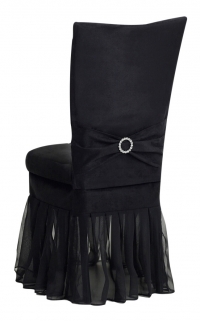 Black Suede Chair Cover with Jewel Belt, Cushion and Black Organza Skirt