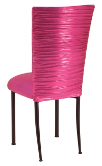 Chloe Metallic Fuchsia Stretch Knit Chair Cover and Cushion on Brown Legs