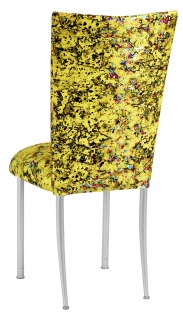 Yellow Paint Splatter Chair Cover and Cushion on Silver Legs