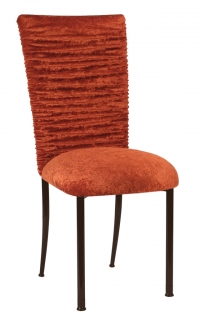 Chloe Paprika Crushed Velvet Chair Cover and Cushion on Brown Legs