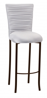 Chloe Silver Stretch Knit Barstool Cover with Rhinestone Accent Band and Cushion on Brown Legs