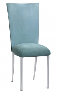 Ice Blue Suede Chair Cover and Cushion on Silver legs