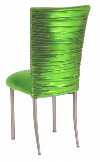 Chloe Metallic Lime Stretch Knit Chair Cover and Cushion on Silver Legs