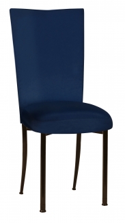 Midnight Blue Taffeta Chair Cover with Boxed Cushion on Brown Legs
