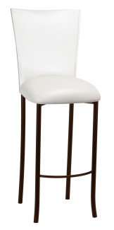 White Leatherette Barstool Cover and Cushion on Brown Legs
