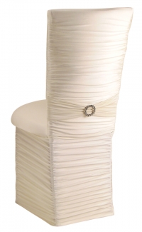 Chloe Ivory Stretch Knit Chair Cover with Jewel Band, Cushion and Skirt