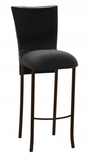 Black Patent Barstool Cover with Bow Belt and Cushion on Brown Legs