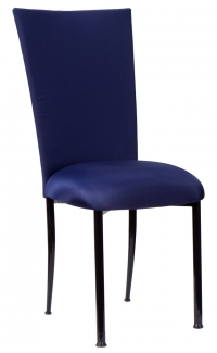 Navy Blue Chair Cover with Button and Cushion on Brown legs