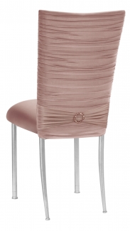 Chloe Blush Stretch Knit Chair Cover with Jewel Band and Cushion on Silver Legs