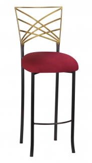 Two Tone Gold Fanfare Barstool with Cranberry Stretch Knit Cushion