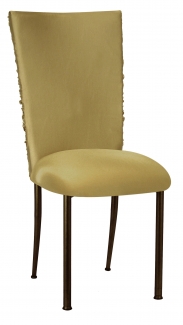 Gold Demure Chair Cover with Gold Stretch Knit Cushion on Brown Legs