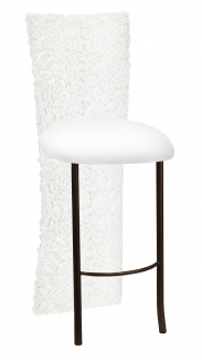White Wedding Lace Barstool Jacket with White Knit Cushion on Brown Legs