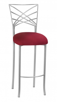 Silver Fanfare Barstool with Cranberry Stretch Knit Cushion