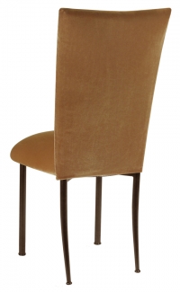Gold Velvet Chair Cover and Cushion on Brown legs