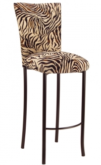 Zebra Stretch Knit Barstool Cover and Cushion on Brown Legs