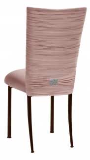 Chloe Blush Stretch Knit Chair Cover with Rhinestone Accent and Cushion on Brown Legs