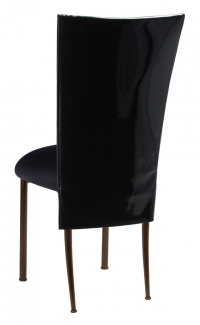 Black Patent 3/4 Chair Cover with Black Stretch Knit Cushion on Brown Legs