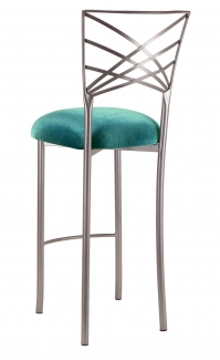 Silver Fanfare Barstool with Turquoise Velvet Cushion