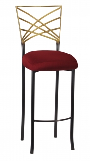 Two Tone Fanfare Gold Barstool with Burnt Red Dupioni Boxed Cushion