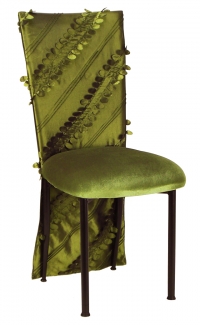 Olive Taffeta Petals Chair Cover and Cushion on Brown Legs