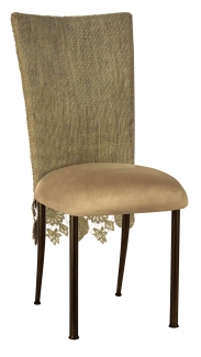Burlap Chantilly 3/4 Chair Cover with Camel Suede Cushion on Brown Legs