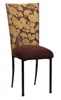 Gold and Brown Damask Chair Cover with Chocolate Suede Cushion with Brown Legs