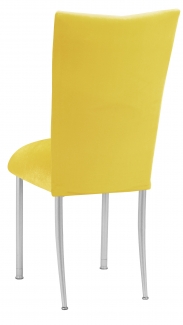 Sunshine Yellow Velvet Chair Cover and Cushion on Silver Legs