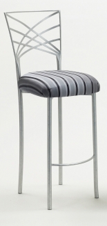 Silver Fanfare Barstool with Charcoal Stripe Cushion