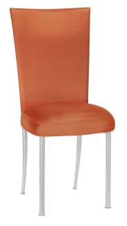 Orange Taffeta Chair Cover with Boxed Cushion on Silver Legs