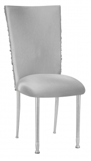 Silver Demure Chair Cover with Jeweled Band and Silver Stretch Knit Cushion on Silver Legs