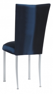 Midnight Blue Taffeta Chair Cover and Boxed Cushion on Silver Legs