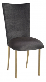 Charcoal Velvet Chair Cover on Gold Legs