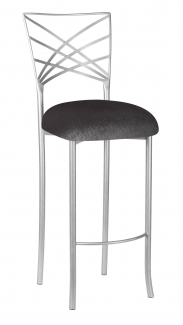 Silver Fanfare Barstool with Charcoal Velvet Cushion
