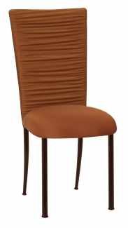 Chloe Copper Stretch Knit Chair Cover with Rhinestone Accent Band and Cushion on Brown Legs
