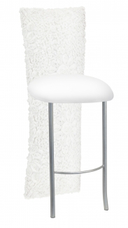 White Wedding Lace Barstool Jacket with White Knit Cushion on Silver Legs