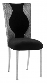 Hour Glass Sequin Chair Cover with Black Velvet on Silver Legs