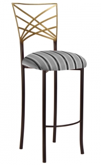 Two Tone Gold Fanfare Barstool with Charcoal Stripe Cushion