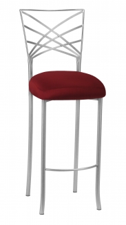 Silver Fanfare Barstool with Burnt Red Dupioni Boxed Cushion