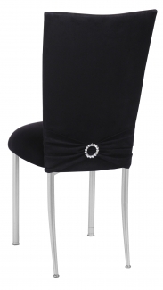 Black Suede Chair Cover with Jewel Belt, Cushion with Silver Legs