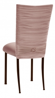 Chloe Blush Stretch Knit Chair Cover with Jewel Band and Cushion on Brown Legs