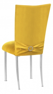 Canary Suede Chair Cover with Jewel Belt and Cushion on Silver Legs