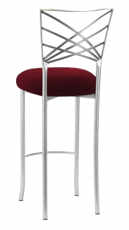 Silver Fanfare Barstool with Cranberry Velvet Cushion