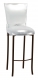 Silver Patent Barstool 3/4 Chair Cover with Rhinestone Accent Belt and Metallic Silver Stretch Knit Cushion on Brown Legs